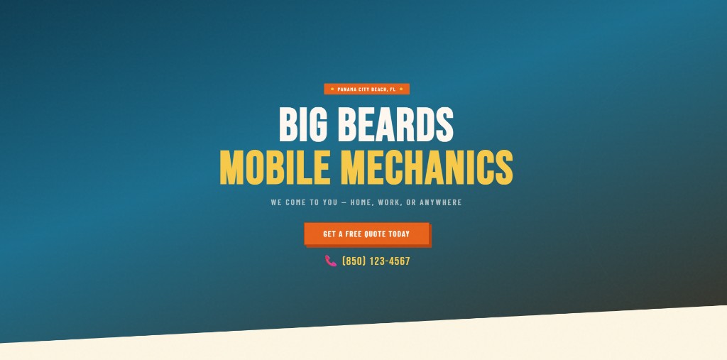 Big Beards Mobile Mechanics landing page for Panama City Beach
